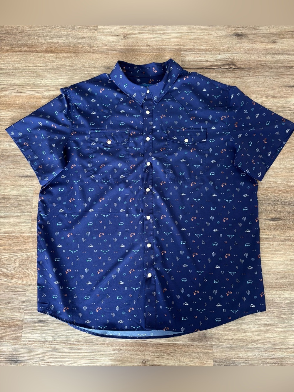 Panhandle Slim Navy XXL 2X short sleeve Western white pearl snap shirt. Preloved - Picture 3 of 11